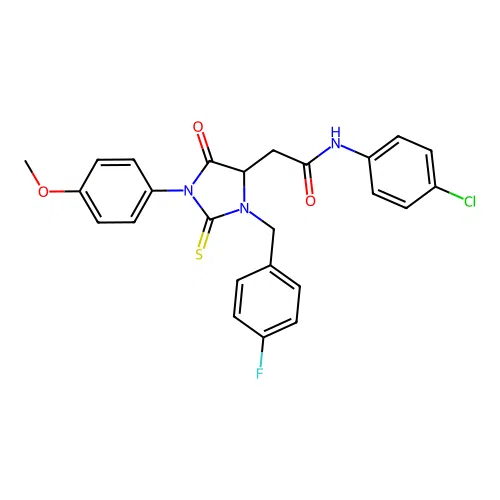 N-(4-chlorophenyl)-2-[3-(4-fluorobenzyl)-1-(4-methoxyphenyl)-5-oxo-2-thioxoimidazolidin-4-yl]acetamide structure
