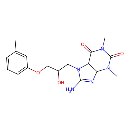 8-amino-7-[2-hydroxy-3-(3-methylphenoxy)propyl]-1,3-dimethyl-4,5-dihydropurine-2,6-dione structure