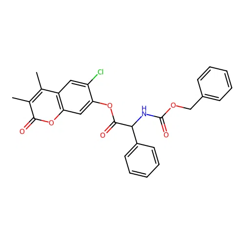 (6-chloro-3,4-dimethyl-2-oxo-chromen-7-yl) 2-phenyl-2-phenylmethoxycarbonylamino-acetate structure