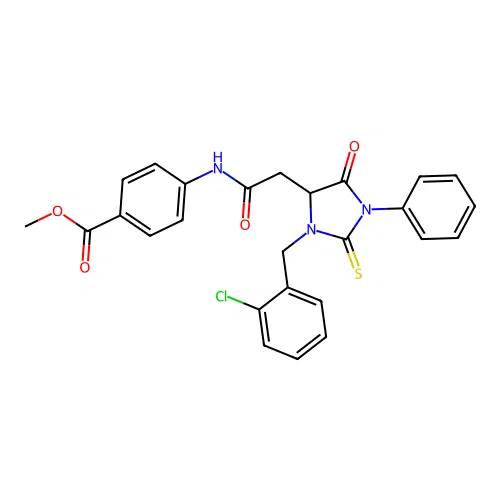 methyl 4-({[3-(2-chlorobenzyl)-5-oxo-1-phenyl-2-thioxoimidazolidin-4-yl]acetyl}amino)benzoate structure