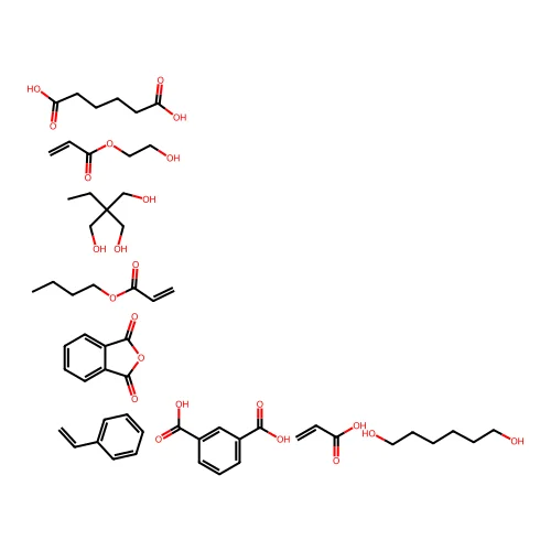 1,3-Benzenedicarboxylic acid, polymer with butyl 2-propenoate, ethenylbenzene, 2-ethyl-2-(hydroxymethyl)-1,3-propanediol, hexanedioic acid, 1,6-hexanediol, 2-hydroxyethyl 2-propenoate, 1,3-isobenzofurandione and 2-propenoic acid structure