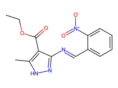 Ethyl 3-methyl-5-[[(2-nitrophenyl)methylene]amino]-1H-pyrazole-4-carboxylate structure