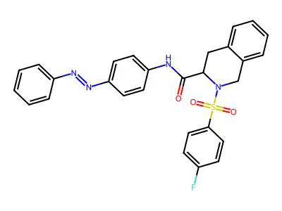 2-(4-fluorophenyl)sulfonyl-N-(4-phenyldiazenylphenyl)-3,4-dihydro-1H-isoquinoline-3-carboxamide structure