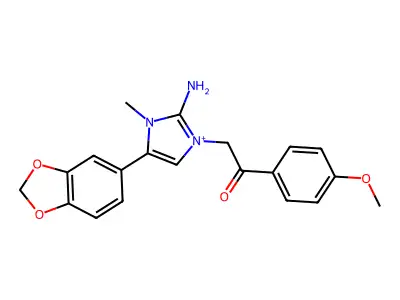 2-amino-5-(1,3-benzodioxol-5-yl)-3-[2-(4-methoxyphenyl)-2-oxoethyl]-1-methyl-1H-imidazol-3-ium structure