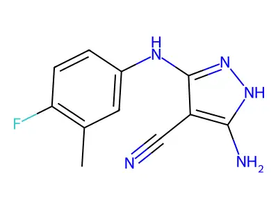 5-amino-3-(4-fluoro-3-methylanilino)-1H-pyrazole-4-carbonitrile structure