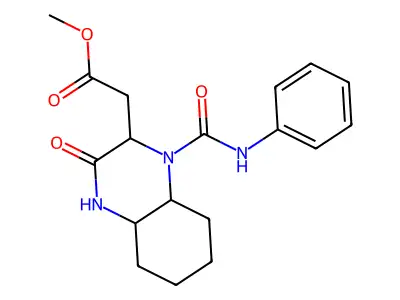 methyl 2-[4-oxo-2-(N-phenylcarbamoyl)-2,5-diazabicyclo[4.4.0]dec-3-yl]acetate structure