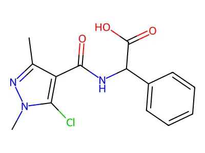 2-{[(5-chloro-1,3-dimethyl-1H-pyrazol-4-yl)carbonyl]amino}-2-phenylacetic acid structure