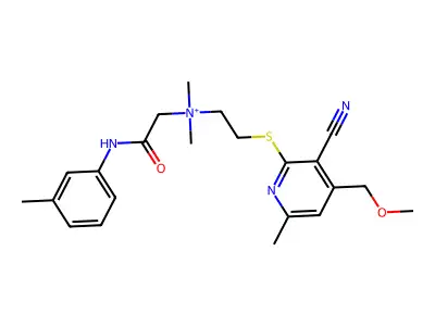 N-(2-{[3-cyano-4-(methoxymethyl)-6-methylpyridin-2-yl]sulfanyl}ethyl)-N,N-dimethyl-2-[(3-methylphenyl)amino]-2-oxoethanaminium structure