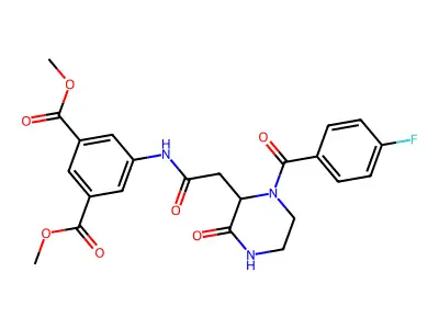 dimethyl 5-[({1-[(4-fluorophenyl)carbonyl]-3-oxopiperazin-2-yl}acetyl)amino]benzene-1,3-dicarboxylate structure