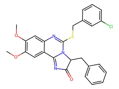 3-benzyl-5-[(3-chlorobenzyl)sulfanyl]-8,9-dimethoxyimidazo[1,2-c]quinazolin-2(3H)-one structure