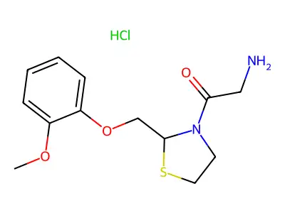 Thiazolidine, 3-(aminoacetyl)-2-((2-methoxyphenoxy)methyl)-, monohydrochloride structure