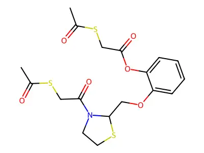 2-((3-((Acetylthio)acetyl)-2-thiazolidinyl)methoxy)phenyl (acetylthio)acetate structure