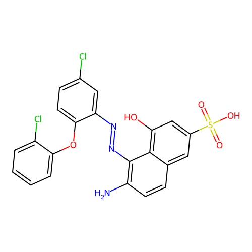 2-Naphthalenesulfonic acid, 6-amino-5-5-chloro-2-(2-chlorophenoxy)phenylazo-4-hydroxy-, monosodium s structure