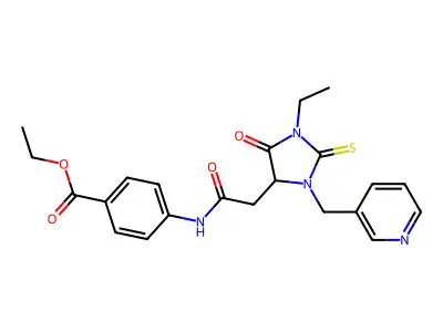 ethyl 4-({[1-ethyl-5-oxo-3-(pyridin-3-ylmethyl)-2-thioxoimidazolidin-4-yl]acetyl}amino)benzoate structure