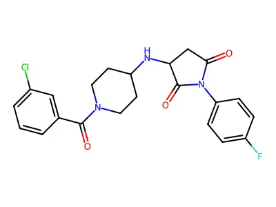3-[[1-(3-chlorobenzoyl)piperidin-4-yl]amino]-1-(4-fluorophenyl)pyrrolidine-2,5-dione structure