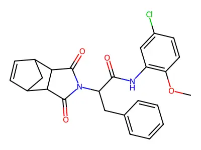 N-(5-chloro-2-methoxyphenyl)-2-(1,3-dioxo-1,3,3a,4,7,7a-hexahydro-2H-4,7-methanoisoindol-2-yl)-3-phenylpropanamide structure
