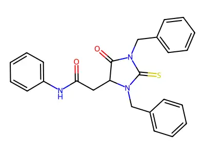 2-(1,3-dibenzyl-5-oxo-2-thioxoimidazolidin-4-yl)-N-phenylacetamide structure