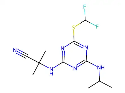 Propanenitrile, 2-((4-((difluoromethyl)thio)-6-((1-methylethyl)amino)-1,3,5-triazin-2-yl)amino)-2-methyl- structure