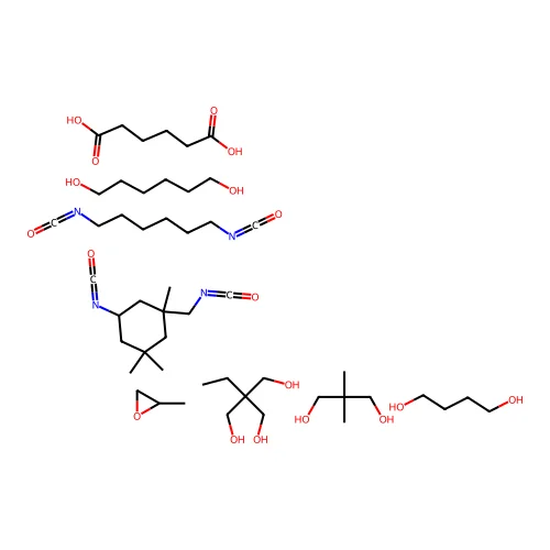 butane-1,4-diol;1,6-diisocyanatohexane;2,2-dimethylpropane-1,3-diol;2-ethyl-2-(hydroxymethyl)propane-1,3-diol;hexanedioic acid;hexane-1,6-diol;5-isocyanato-1-(isocyanatomethyl)-1,3,3-trimethylcyclohexane;2-methyloxirane structure