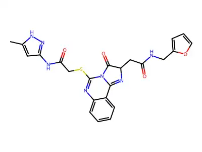 2-{[2-({[(furan-2-yl)methyl]carbamoyl}methyl)-3-oxo-2H,3H-imidazo[1,2-c]quinazolin-5-yl]sulfanyl}-N-(3-methyl-1H-pyrazol-5-yl)acetamide structure