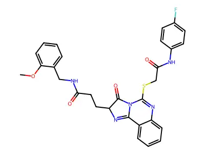 3-[5-({[(4-fluorophenyl)carbamoyl]methyl}sulfanyl)-3-oxo-2H,3H-imidazo[1,2-c]quinazolin-2-yl]-N-[(2-methoxyphenyl)methyl]propanamide structure