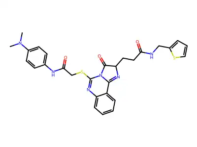 3-{5-[({[4-(dimethylamino)phenyl]carbamoyl}methyl)sulfanyl]-3-oxo-2H,3H-imidazo[1,2-c]quinazolin-2-yl}-N-[(thiophen-2-yl)methyl]propanamide structure