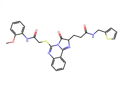 3-[5-({[(2-methoxyphenyl)carbamoyl]methyl}sulfanyl)-3-oxo-2H,3H-imidazo[1,2-c]quinazolin-2-yl]-N-[(thiophen-2-yl)methyl]propanamide structure