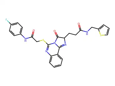 3-[5-({[(4-fluorophenyl)carbamoyl]methyl}sulfanyl)-3-oxo-2H,3H-imidazo[1,2-c]quinazolin-2-yl]-N-[(thiophen-2-yl)methyl]propanamide structure