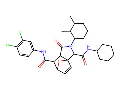 N3-Cyclohexyl-N7-(3,4-dichlorophenyl)-2-(2,3-dimethylcyclohexyl)-1,2,3,6,7,7a-hexahydro-1-oxo-3a,6-epoxy-3aH-isoindole-3,7-dicarboxamide structure
