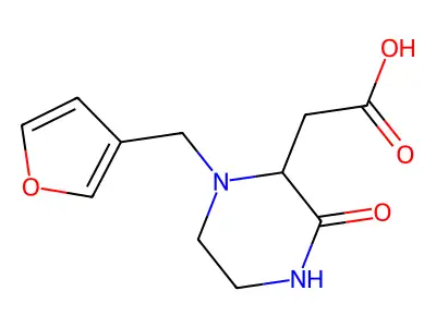 [1-(3-Furylmethyl)-3-oxo-2-piperazinyl]acetic acid structure