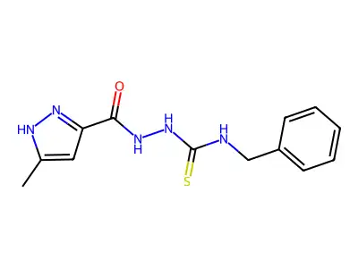 1-benzyl-3-[(5-methyl-1H-pyrazole-3-carbonyl)amino]thiourea structure