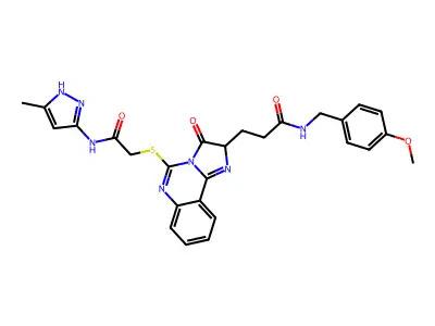 N-[(4-methoxyphenyl)methyl]-3-[5-({[(3-methyl-1H-pyrazol-5-yl)carbamoyl]methyl}sulfanyl)-3-oxo-2H,3H-imidazo[1,2-c]quinazolin-2-yl]propanamide structure