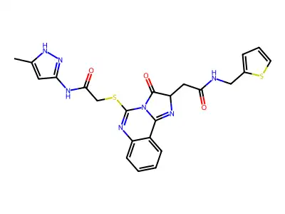 N-(3-methyl-1H-pyrazol-5-yl)-2-{[3-oxo-2-({[(thiophen-2-yl)methyl]carbamoyl}methyl)-2H,3H-imidazo[1,2-c]quinazolin-5-yl]sulfanyl}acetamide structure