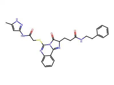 3-[5-({[(3-methyl-1H-pyrazol-5-yl)carbamoyl]methyl}sulfanyl)-3-oxo-2H,3H-imidazo[1,2-c]quinazolin-2-yl]-N-(2-phenylethyl)propanamide structure