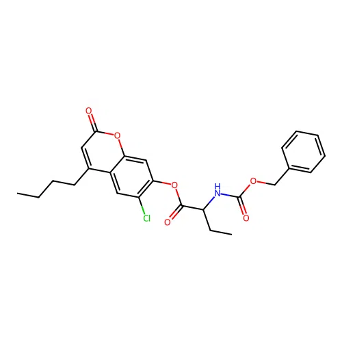 4-butyl-6-chloro-2-oxo-2H-chromen-7-yl 2-(((benzyloxy)carbonyl)amino)butanoate structure