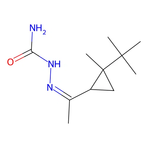 (Z)-2-(1-(2-(tert-butyl)-2-methylcyclopropyl)ethylidene)hydrazinecarboxamide structure