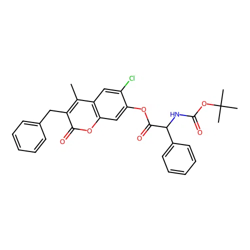 (3-benzyl-6-chloro-4-methyl-2-oxochromen-7-yl) 2-[(2-methylpropan-2-yl)oxycarbonylamino]-2-phenylacetate structure