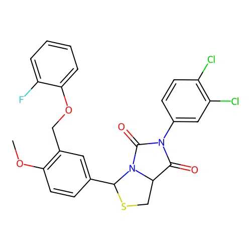 6-(3,4-dichlorophenyl)-3-(3-((2-fluorophenoxy)methyl)-4-methoxyphenyl)dihydroimidazo[1,5-c]thiazole-5,7(3H,6H)-dione structure