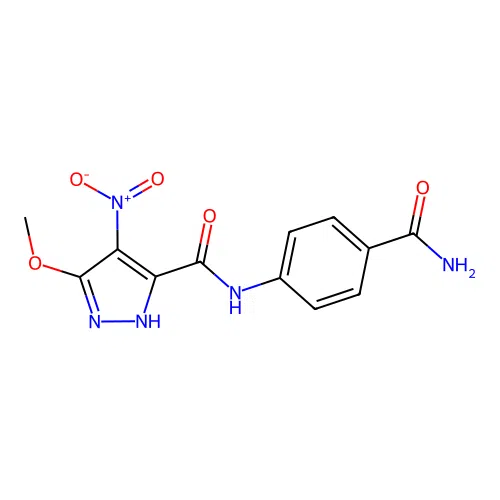 N-(4-carbamoylphenyl)-3-methoxy-4-nitro-1H-pyrazole-5-carboxamide structure