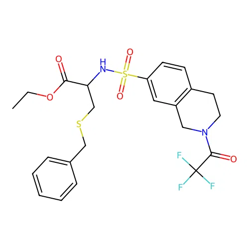 ethyl 3-benzylsulfanyl-2-[[2-(2,2,2-trifluoroacetyl)-3,4-dihydro-1H-isoquinolin-7-yl]sulfonylamino]propanoate structure