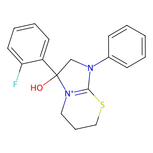 3-(2-fluorophenyl)-1-phenyl-2,5,6,7-tetrahydroimidazo[2,1-b][1,3]thiazin-4-ium-3-ol structure