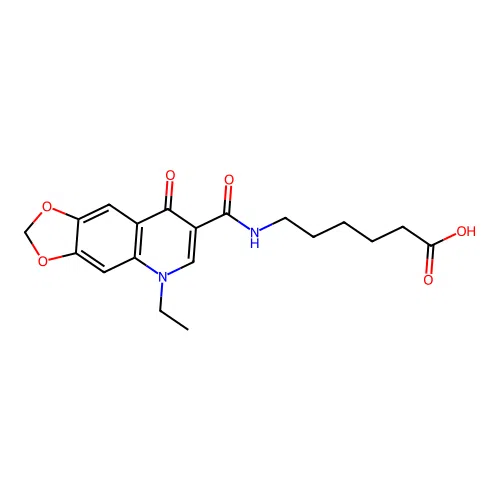 Hexanoic acid, 6-(((5-ethyl-5,8-dihydro-8-oxo-1,3-dioxolo(4,5-g)quinolin-7-yl)carbonyl)amino)- structure
