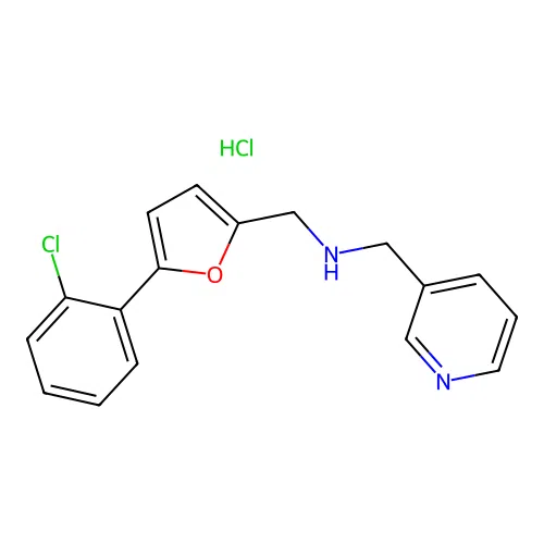 1-(5-(2-chlorophenyl)furan-2-yl)-N-(pyridin-3-ylmethyl)methanamine hydrochloride structure