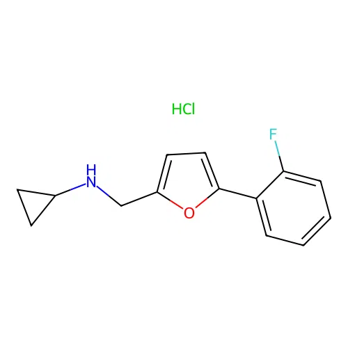 N-((5-(2-fluorophenyl)furan-2-yl)methyl)cyclopropanamine hydrochloride structure