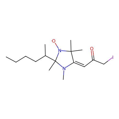2-Hexyl-2,3,5,5-tetramethyl-4-(3-iodo-2-oxopropylidene)imidazolidine-1-oxyl structure