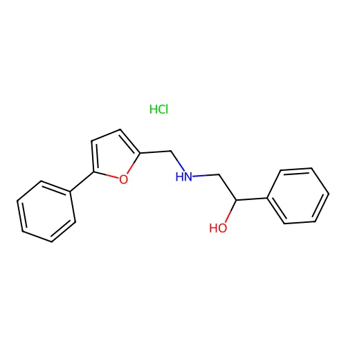 1-Phenyl-2-(((5-phenylfuran-2-yl)methyl)amino)ethanol hydrochloride structure
