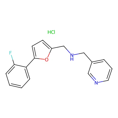 1-(5-(2-fluorophenyl)furan-2-yl)-N-(pyridin-3-ylmethyl)methanamine hydrochloride structure
