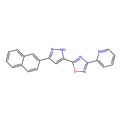 2-{5-[5-(naphthalen-2-yl)-1H-pyrazol-3-yl]-1,2,4-oxadiazol-3-yl}pyridine structure