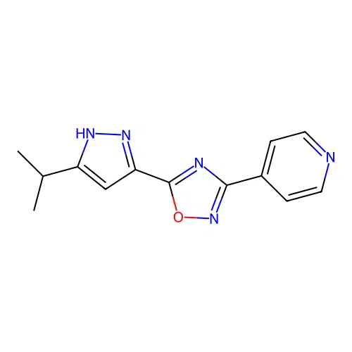 4-{5-[5-(propan-2-yl)-1H-pyrazol-3-yl]-1,2,4-oxadiazol-3-yl}pyridine structure