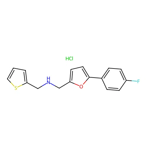 1-(5-(4-fluorophenyl)furan-2-yl)-N-(thiophen-2-ylmethyl)methanamine hydrochloride structure
